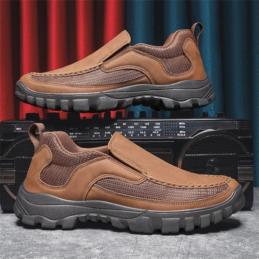 (Medical Certification) Men's Orthopedic Genuine Leather Shoes for Diabetics, Arch Support Hiking Shoes for Plantar Fasciitis