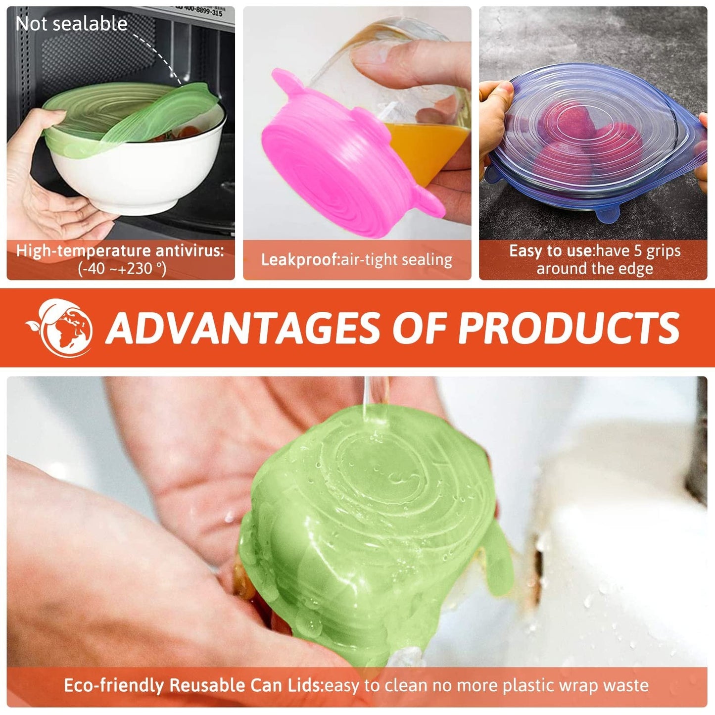 ♻️ 100% Reusable Eco-Friendly - Silicone Stretch Airtight Food Wrap Covers🔥